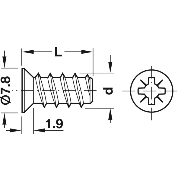 Euro screw Varianta, for Ø5mm drill holes, countersunk head, 6,3x16mm, PZ2, nikelis