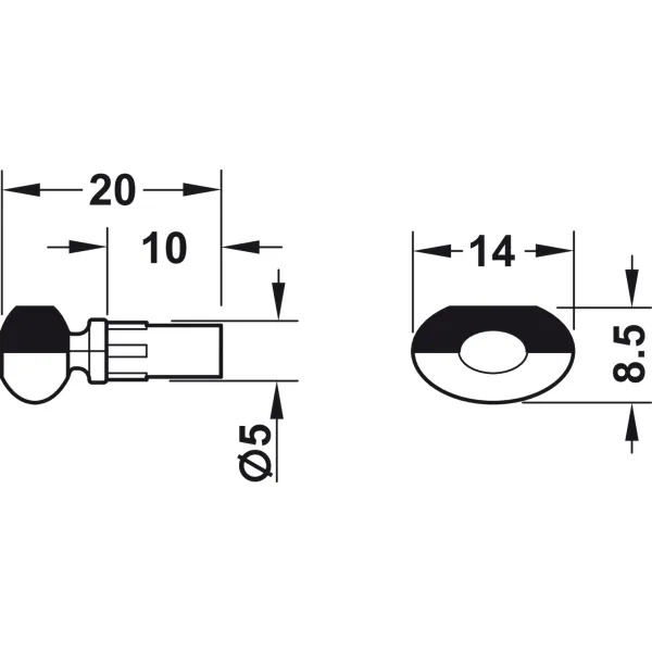 Shelf support, for inserting into drill hole Ø5mm, zinc alloy with plastic support