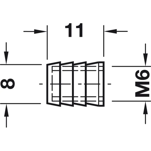 Įvorė išsipečianti su rutuliuku, M6 vidinis sriegis, 8x12mm, žalvaris