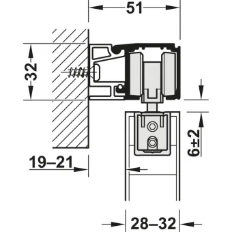 Sliding door fitting, Häfele Slido D-Line11 120I, set without running track