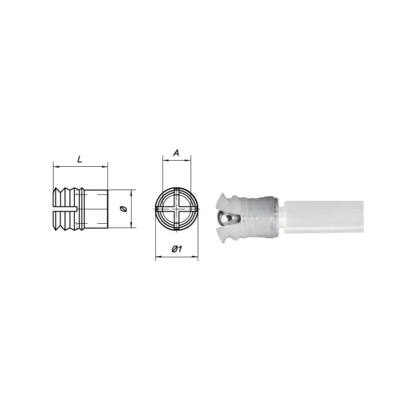 Įvorė išsipečianti su rutuliuku, M6 vidinis sriegis, 8x12mm, plastikas
