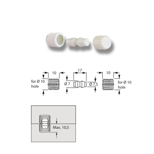 Įvorė BONE (Female) L10 plast. balta SISO