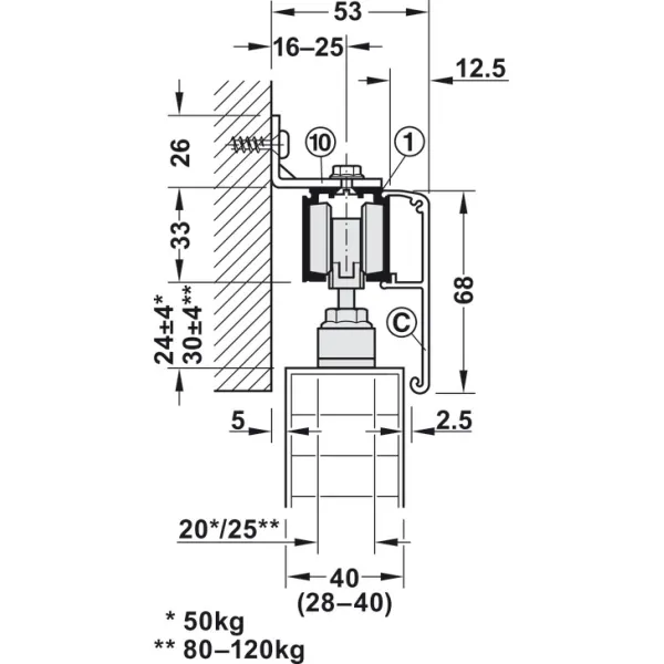 SDS Slido D-Line11 120P medinėms 1 durims