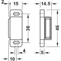 Magnetic catch housing, pull 2kg, for screw fixing, square