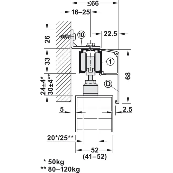 SDS Slido D-Line11 120P medinėms 1 durims su švelniu stabdymu 2 kryptimis