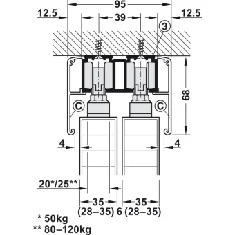 Sliding door fitting, Häfele Slido D-Line11 120P, set without running track