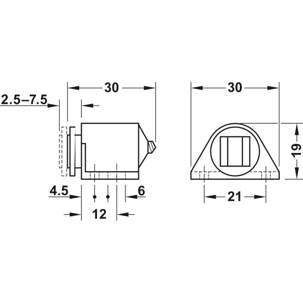 Magnetic catch, pull 3–4kg, for screw fixing, round