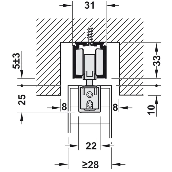 Sliding door fitting, Slido D-Line11 50I, set without running track