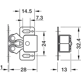 Twin roller catch, For screw fixing, steel
