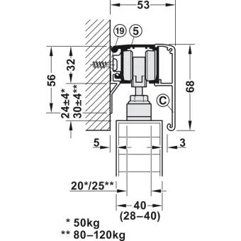 Sliding door fitting, Slido D-Line11 50P, set without running track