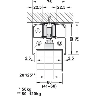 Sliding door fitting, Slido D-Line11 50P, set without running track