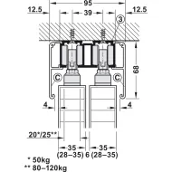 SDS Slido D-Line11 50P medinėms 1 durims su švelniu stabdymu 1 kryptimi