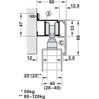 SDS Slido D-Line11 50P medinėms 1 durims su švelniu stabdymu 2 kryptimis