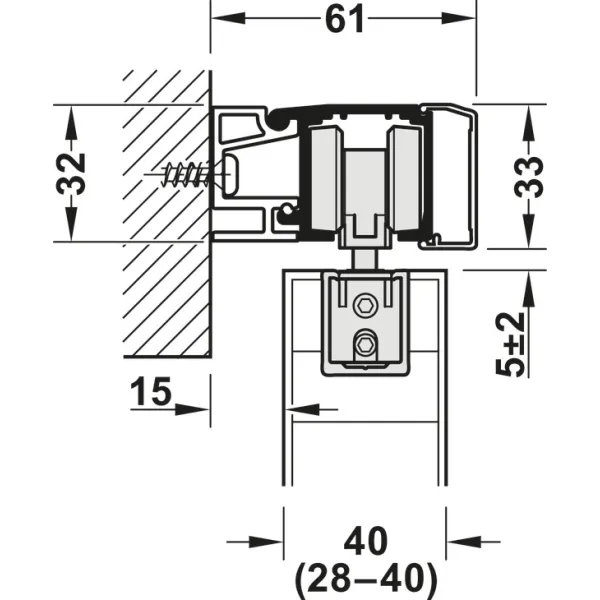Sliding door fitting, Häfele Slido D-Line11 80I, set without running track