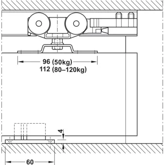 Sliding door fitting, Häfele Slido D-Line11 80P, set without running track