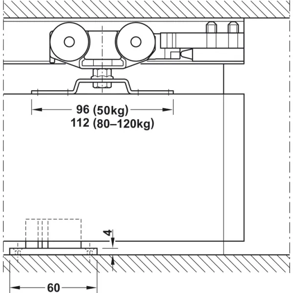 SDS Slido D-Line11 80P medinėms 1 durims su švelniu stabdymu 2 kryptimis