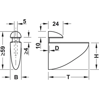 Shelf support with clamp, Design, for wood and glass