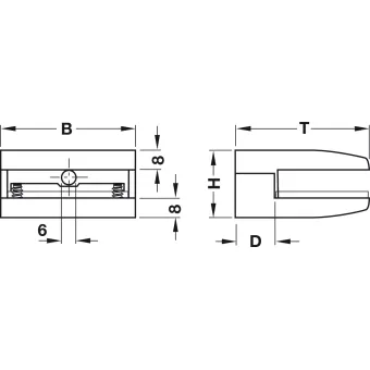 Shelf support with clamp, Design, for wood and glass