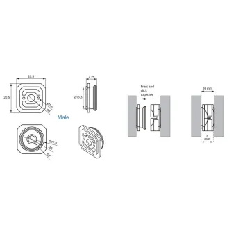 Panel click button connector Male