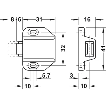 Magnetic pressure catch, pull 1.8kg, for screw fixing, for glass doors