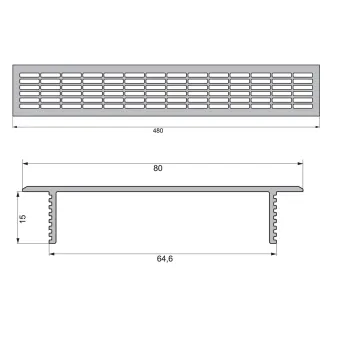 Ventilation grill aluminum 80x480mm black