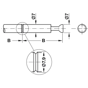 Double-ended bolt, Häfele Minifix®, with ridge, bolt hole Ø7mm