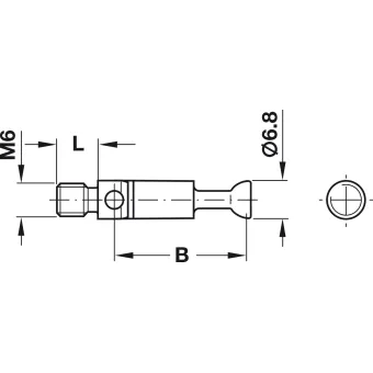 Mitre-joint connector, with joint, for installation on one side, M6 thread