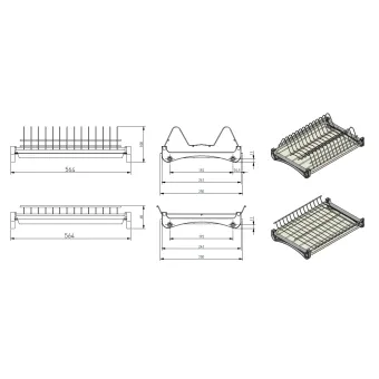 Dish rack, W600mm, double-level, 4 top mounted fasteners, w/out aluminum rods