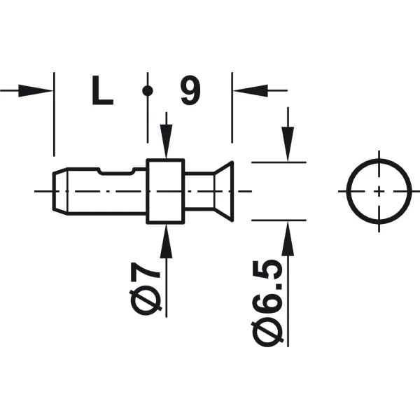 Supporting pin, For drill hole Ø5mm, for plug fitting