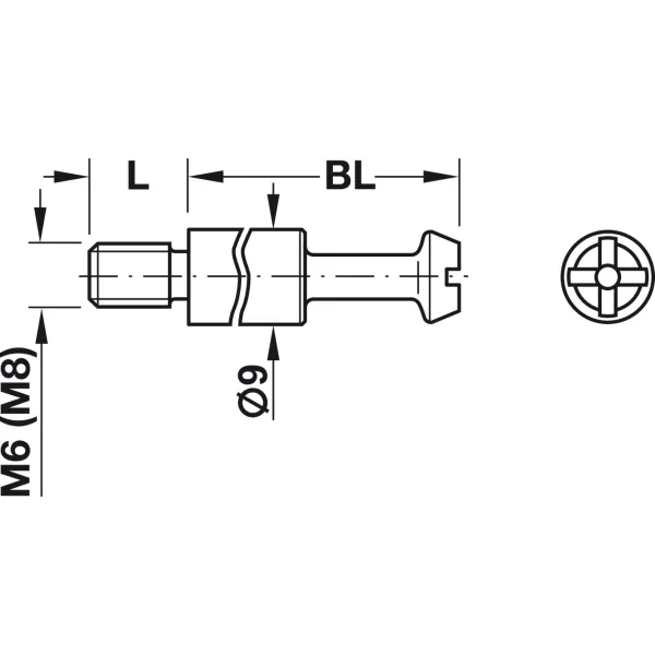 Connecting bolt, S35mm, Maxifix system, with M6 or M8 thread