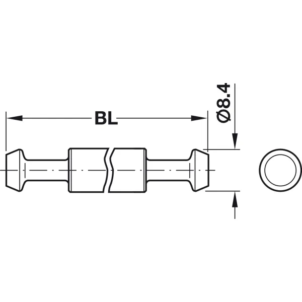 Double-ended bolt, Maxifix system, for Ø8.4mm holes
