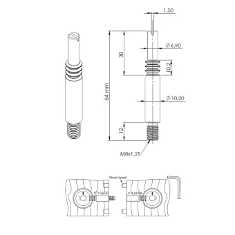 Sąvarža L64mm, Ø11mm, L52mm, + M8 L12mm, FUERTE