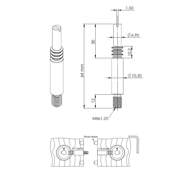 Clamp L64mm Ø11mm L52mm + M8 L12mm FUERTE