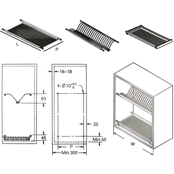 Dish rack 2-piece W500mm stainless steel