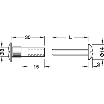Sąvarža 36-46mm plokštei - varžtas M6x20mm ir įvorė Ø8x20mm, PZ2, suapvalinta galvute, plienas