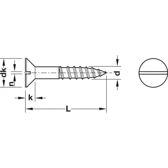 Wood screw, Countersunk head, flat blade DIN 97, bright brass