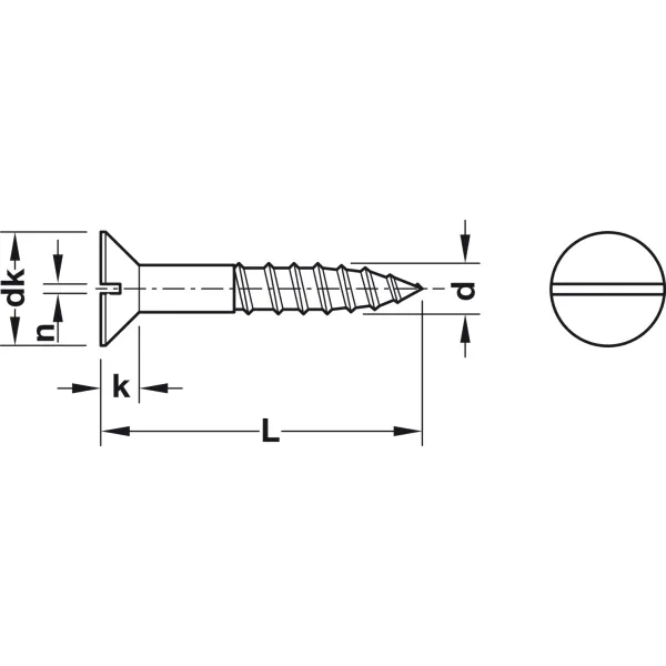 Wood screw, Countersunk head, flat blade DIN 97, bright brass