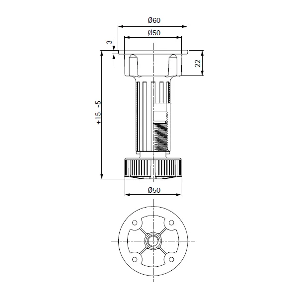 Kojelė reguliuojama su galvute H100mm, plastikinė