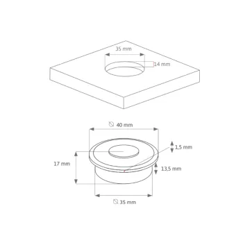 Jungiklis bevielis įfrezuojamas Mini35 PushPower Ø40mm, balta S