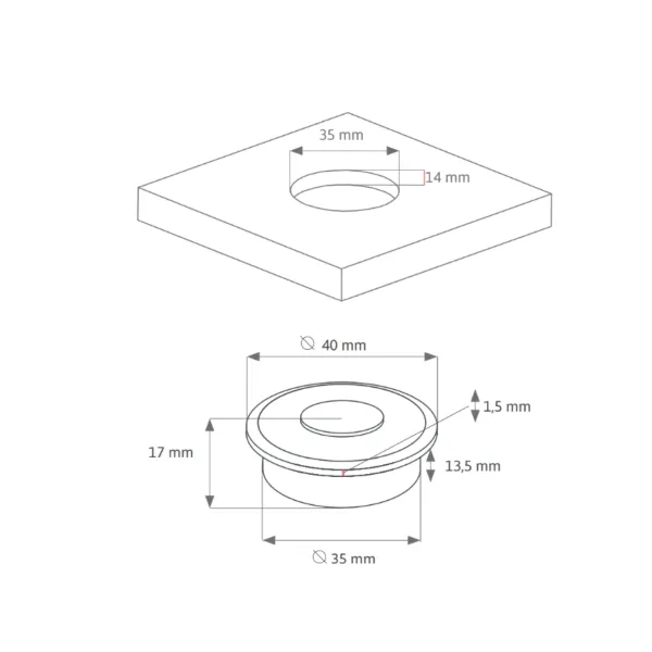Adhesive or millable push button Ø40mm (white)