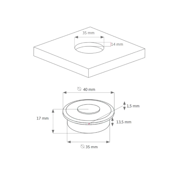 Adhesive or millable push button Ø40mm (black)