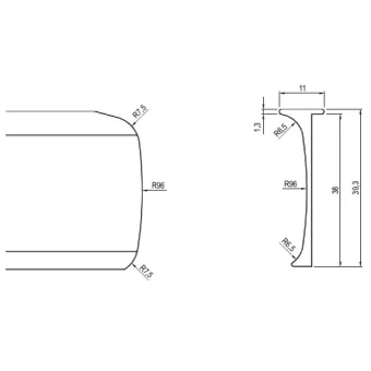 Angle moulding DUROPAL H38mm 90°