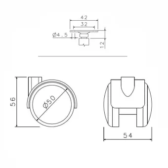Furniture castor with mounting plate Ø50mm H70mm with rubber, gray/black