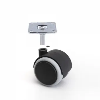 Furniture castor with mounting plate Ø50mm H70mm with rubber, gray/black