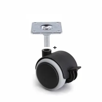 Furniture castor with mounting plate Ø50mm H70mm and brake with rubber, gray/black