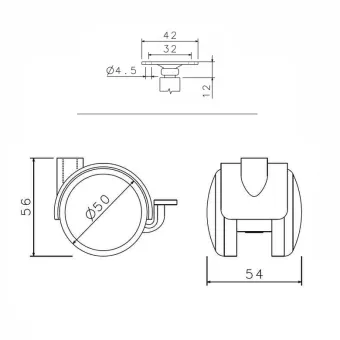 Furniture castor with mounting plate Ø50mm H70mm and brake with rubber, gray/black
