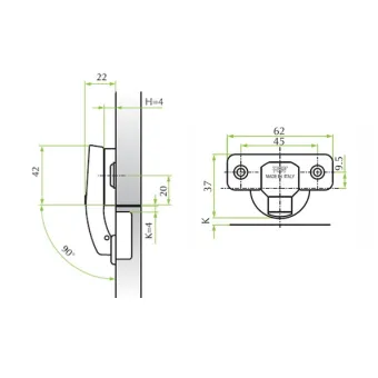 Hinge Ø35, 90°/18mm single plane