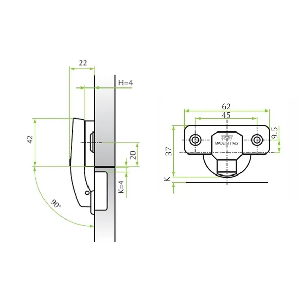 Hinge Ø35, 90°/18mm single plane