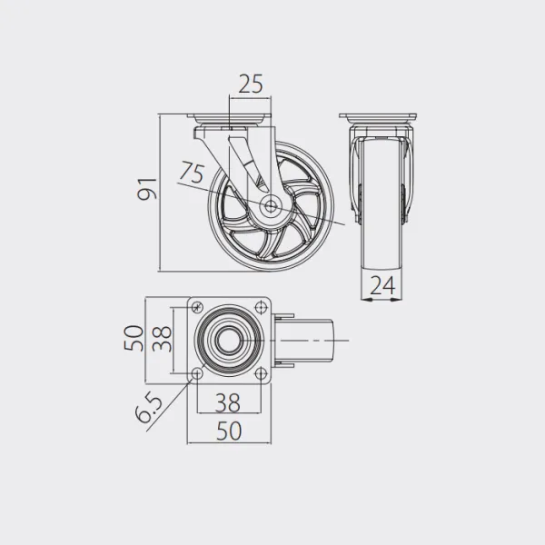 Furniture Castor B75mm, FI-75, transparent