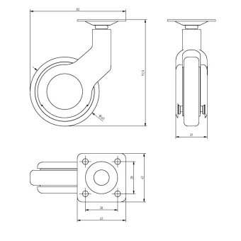 Ratukas su plokštele Ø60mm, H93mm, juoda